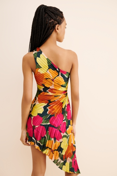 Pleated One Shoulder Floral Mini Dress | Nuuly