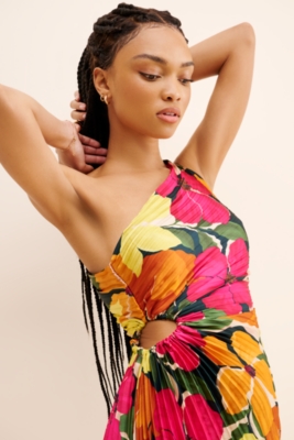 Pleated One Shoulder Floral Mini Dress | Nuuly