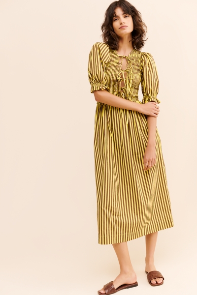 bluebelle midi dress - brown yellow stripe Baltic Born Womens Botega Midi Dress | Brown + Blue main image 0