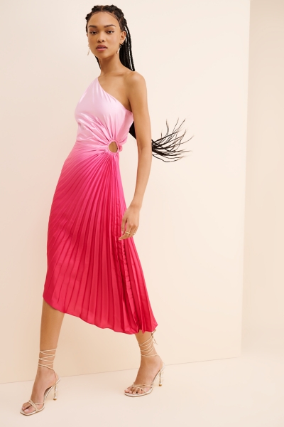 pink ruffle dress Hot Pink Tiered High Low Sweetheart Prom Dress MP777