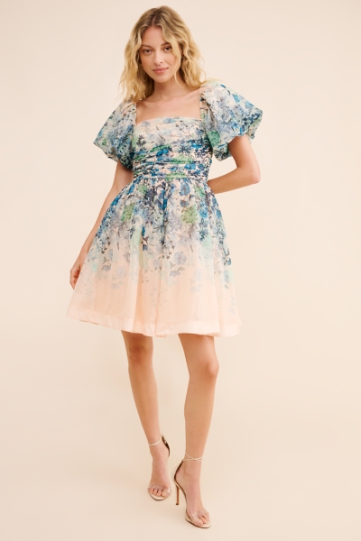 knee length dresses for ladies ODDI Full Size Floral Ruched Mini Dress