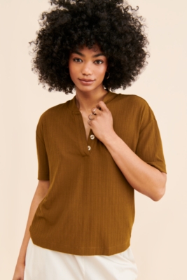 Kasey Mock Placket Rib Tee | Nuuly