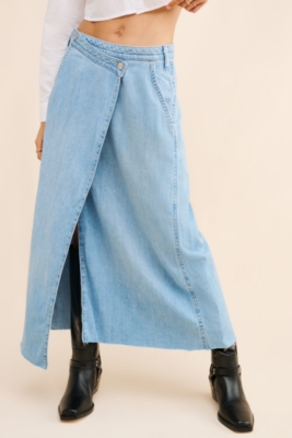 【U LAN】[Belt set] Rosie Denim Wrap Skirt Pants Encore Braided Denim Wrap Skort – Pink Lily