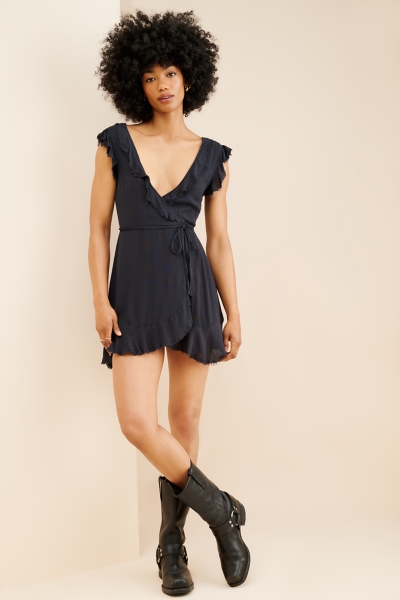 kimchi blue ruby wrap mini dress URBAN OUTFITTERS KIMCHI BLUE Ruby Flutter Sleeve Mini Wrap Dress black S  NWT