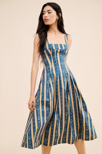 and now this women's sleeveless corset midi dress reviews House OF CB Floral-Print Stretch-Cotton Midi Dress