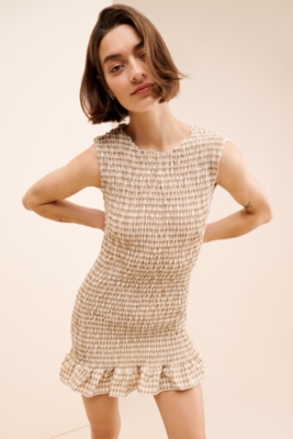 アンドマリー　Natalie check mini dress / beige Shop the Georgia Peach Criss-Cross Back Ribbed Bodycon Mini