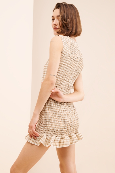 gingham dress beige Brixton Kane Midi Dress in Beige Gingham Size Medium main image 0