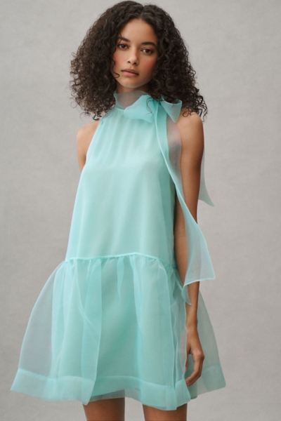 Sophia High-Neck Bow-Tie Organza Mini Dress | Nuuly