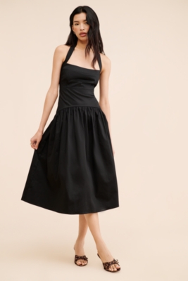 Zetta Drop-Waist Satin Midi Dress