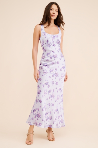 purple floral satin dress Mystery Aura Floral Satin Mini Dress
