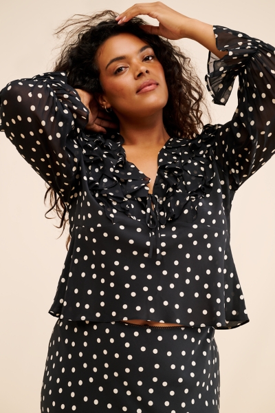 piyopi【Gypsohila】Smoking Blouse Moss Silk Blouse in Black Shibori Gold | RIXO USA ⋆