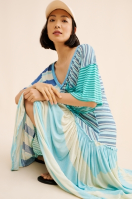 sheller】2way lace stripe long dress 2way lace stripe long dress