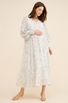 Maternity Floral Tiered Midi Dress