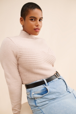 Cable knit mock turtleneck sweater online