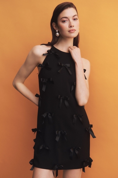 Halter Allover Bow Stretch Crepe Mini Dress | Nuuly
