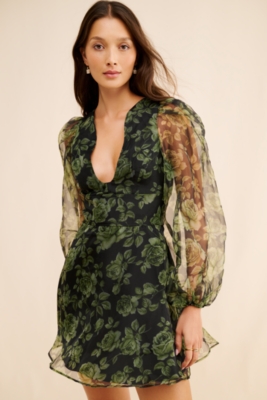 【YOURNUS】Silky U-Neck Long Sleeve Long Sleeve U-Neck Satin Mini Dress | Nuuly