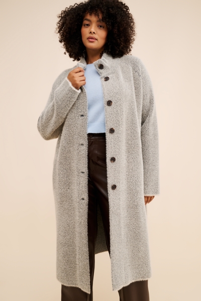 Mock Neck Herringbone Longline Coatigan | Nuuly