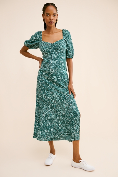green ditsy floral underwire draped midi dress Amina Midi Dress in Green City Floral Olive main image 1