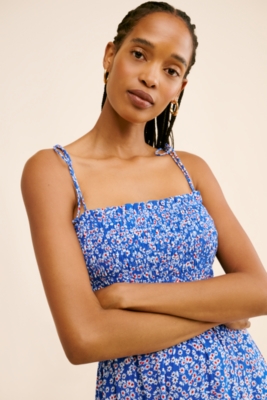 Ditsy Smocked Top Midi Dress