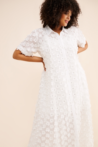 porridge 3d floral shirt dress Porridge Short-Sleeve Sheer 3-D Floral Shirtdress