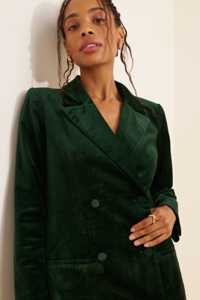 velvet blazer dress Jacket-Dress US 2 Lining 100% Polyester. Velvet Double Breasted Padded Shoulder