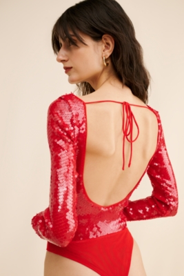Red sequin bodysuit deals