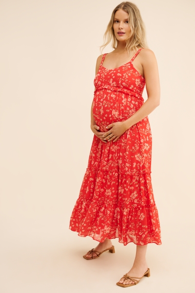 fitted lace wedding dress Black Embroidered Maternity Tiered Maxi Dress – PinkBlush main image 1