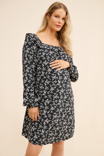 Maternity Boho Ruffle Mini Dress