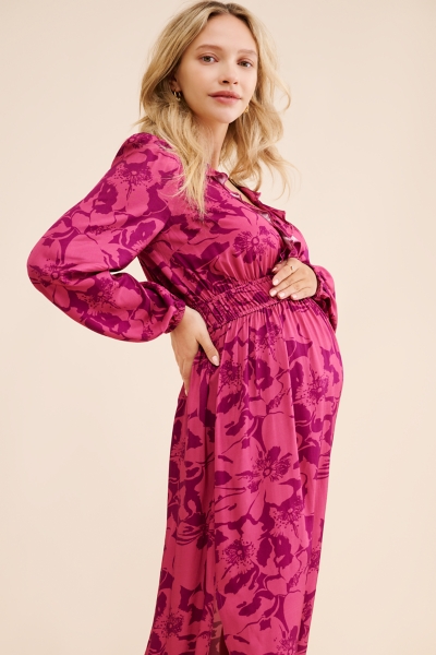 slim fit dress slacks Angel Maternity Cara Maternity Maxi Dress in Creamy Floral Glow main image 1