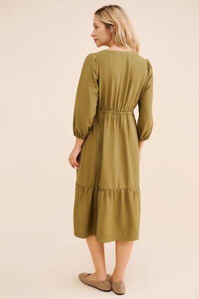 knee length dresses for ladies Yellow Chiffon Long Sleeve Pleated Maternity Maxi Dress main image 0