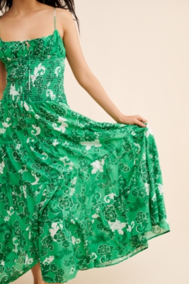 Smocked Drop Waist Maxi Dress