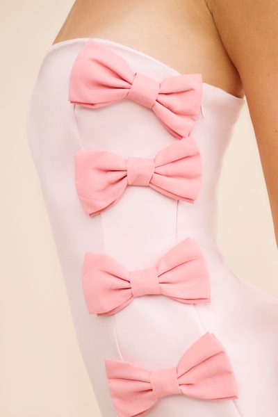 open lace back dress She's The Prize Satin Strapless Mini Bow Dress Pink/Orange