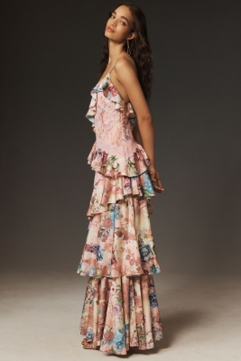 Elora Sleeveless V-Neck Ruffle Lace Midi Dress