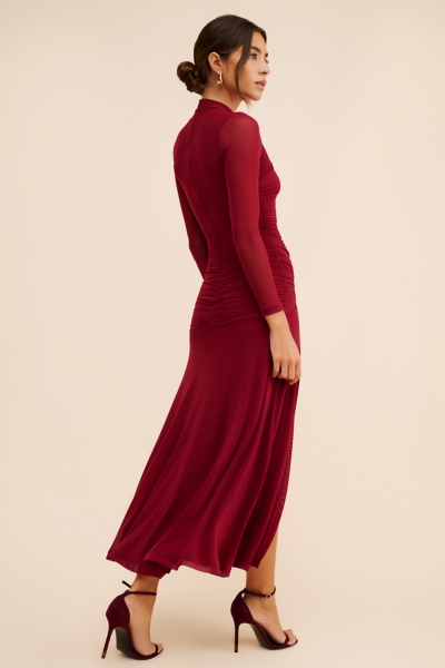 knee length dresses for ladies Bardot – Liyana Ruched Mesh Dress – campaign-outlet – Red main image 0