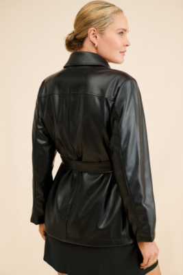 Women's Belted Vegan Leather Jacket | Women's Clearance