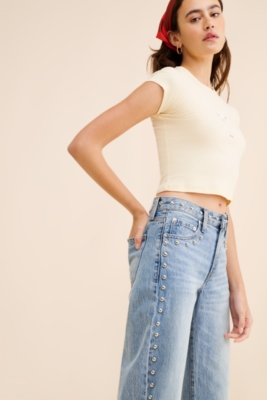 Lexi Studded Mid-Rise Bowed Straight Leg Jeans Nuuly