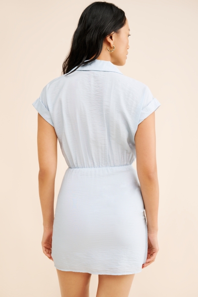 knee length dresses for ladies Adalyn Denim Collar Mini Dress Denim-Blue / Xs by Sugarlips