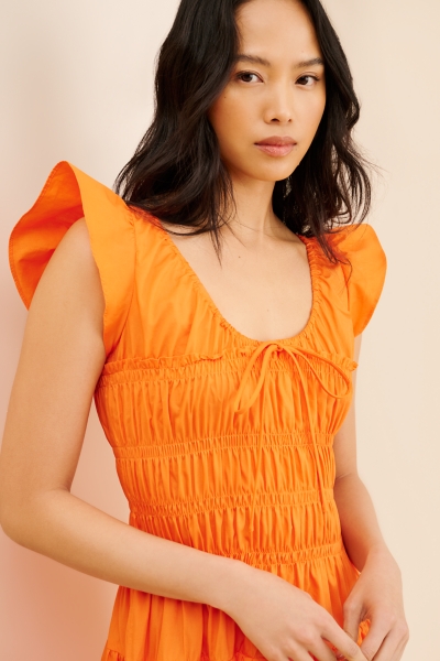 Ruffle Sleeve Shirred Midi Dress | Nuuly