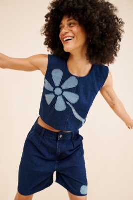 Denim Floral Tank Top | Nuuly