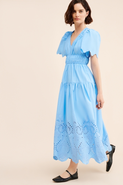 Pleated Eyelet Midi Dress | Nuuly