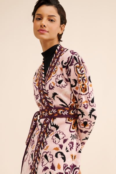Glam Tapestry Knit Wrap Mini Dress | Nuuly