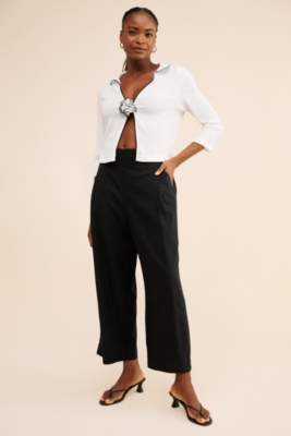 Linen Blend Cropped Pants