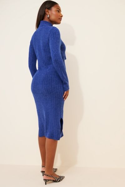 blue dress randy fenoli Light Blue Wide Ribbed Knit Collared Maternity Midi Dress main image 1