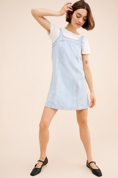 white christmas dresses Medium Wash Denim Mini Shift Dress - Casual Dresses main image 0