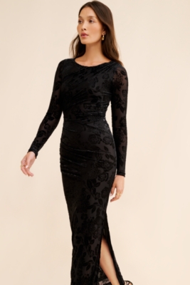 Long sleeve ruched maxi dress best sale