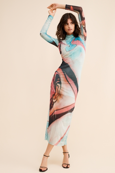 Mesh Lava Print Maxi Dress | Nuuly