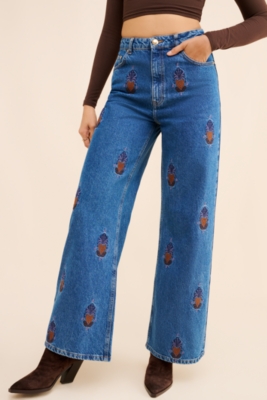 Embroidered denim pants outlet