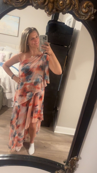 let me be blurred floral asymmetrical dress Somebody Like Me Asymmetrical Midi Dress Pink Floral main image 0