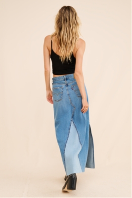 【WOOHWA】LEAF DENIM LONG SK Iconic Long Denim Skirt | Nuuly
