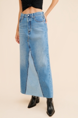 【WOOHWA】LEAF DENIM LONG SK Iconic Long Denim Skirt | Nuuly